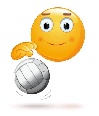 İfade yüz voleybol oynarken. Bir top neşeli surat. Emoji ve topu voleybol oynamak için. Vektör çizim