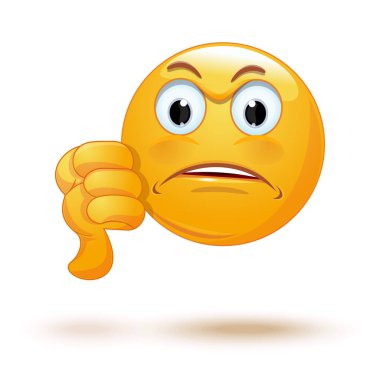 Başparmak aşağı gösterilen güçlü duygu. İşareti sevmemek. Kızgın surat. Üzgün emoji. Vektör çizim