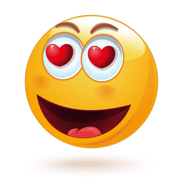 Feliz Sorriso Amoroso Com Corações Nos Olhos Sentimento Bonito Emoticon —  Vetores de Stock