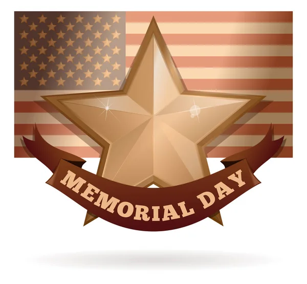 Memorial Day Card Golden Star Background Usa Flag Vector Illustration — Stock Vector