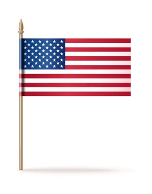 ABD bayrağı simgesi. Amerikan bayrağı. Birleşik Amerika devlet bayrağı. ABD ulusal bayrak altın bayrak direği üzerinde. Beyaz arka plan üzerinde izole vektör çizim