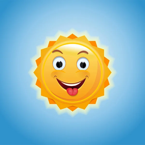 Улыбающееся Солнце Фоне Голубого Неба Весёлое Солнышко Показывает Язык Веселое — стоковый вектор