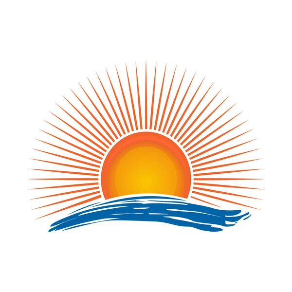 Sol Sobre Mar Nascer Sol Logotipo Luz Sol Sobre Ondas —  Vetores de Stock