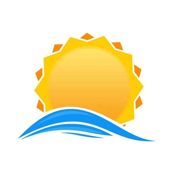 Sol Sobre Mar Icono Del Logo Sunrise Sol Dibujos Animados — Vector de stock