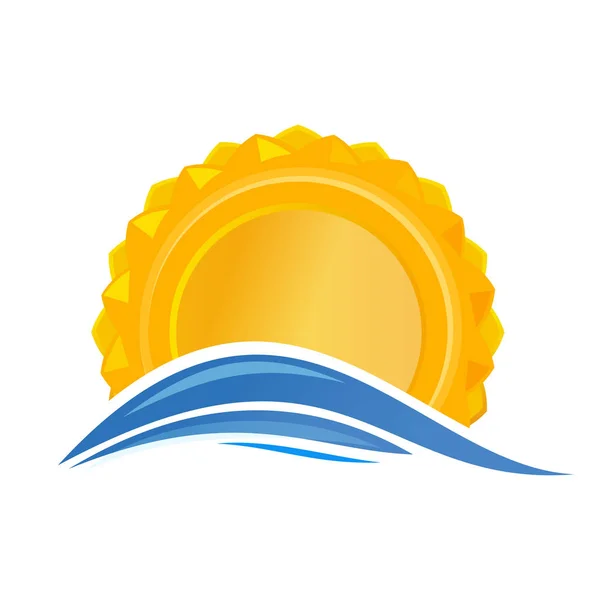 Soleil Sur Mer Icône Logo Sunrise Cartoon Soleil Sur Les — Image vectorielle