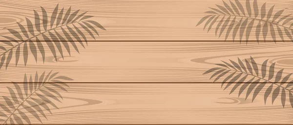 Schatten Von Palmzweigen Auf Leichten Holzbrettern Sommer Hintergrund Vorlage Für — Stockvektor