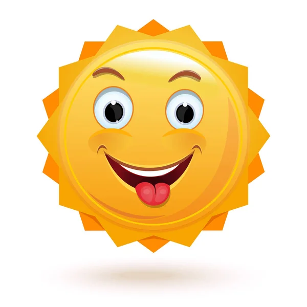 Веселое Антропоморфное Солнце Весёлое Солнышко Показывает Язык Векторная Иллюстрация Белом — стоковый вектор