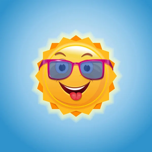 Feliz Sol Sonriente Gafas Sol Rosadas Lindo Sol Dibujos Animados — Vector de stock