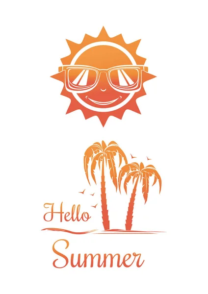 Sommaren Solen Logotypdesign Hej Sommar Solen Solglasögon Över Havet Med — Stock vektor