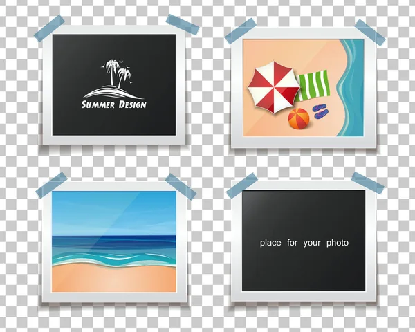 Sommerdesign Sommerfotos Auf Transparentem Hintergrund Sonne Meer Palmen Und Sand — Stockvektor