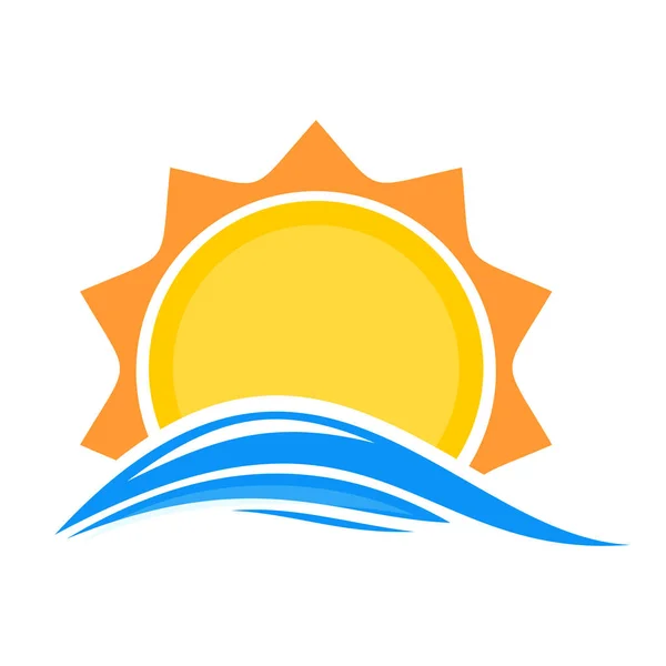 Sol Sobre Mar Ícone Logotipo Sol Dos Desenhos Animados Sobre —  Vetores de Stock