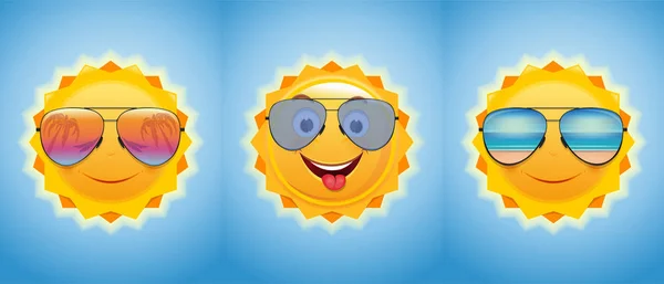 Feliz Sol Alegre Óculos Sol Joyful Verão Sóis Definido Ilustração —  Vetores de Stock