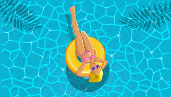 Junge Schöne Frau Badet Pool Sommerdesign Nettes Mädchen Mit Sonnenbrille — Stockvektor