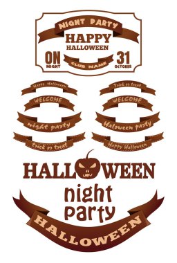 Cadılar Bayramı şeritler ve yazıtlar etiketlerle ayarlayın. Cadılar Bayramı tasarım, öğeleri, semboller ve tasarımınız için öznitelikleri. Vektör çizim