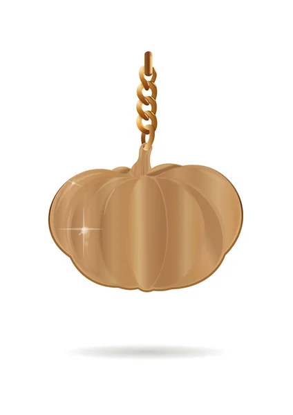 Golden Pumpkin Gold Pendant Form Pumpkin Gold Chain Vector Illustration — Stock Vector