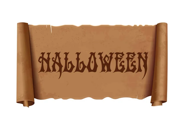 Design Halloween Ruban Salutation Défilant Papyrus Antique Avec Inscription Halloween — Image vectorielle