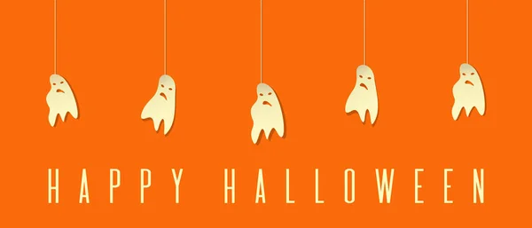 Смешные Призраки Канатах Счастливый Хэллоуин Мультяшный Призрак Оранжевом Фоне Векторная — стоковый вектор