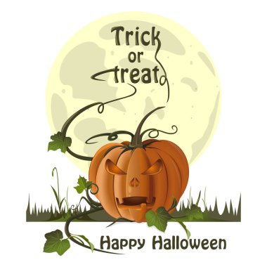 Jack-o-lantern dolunaylı bir arka plan üzerinde. Cadılar Bayramı vektör simgesi.