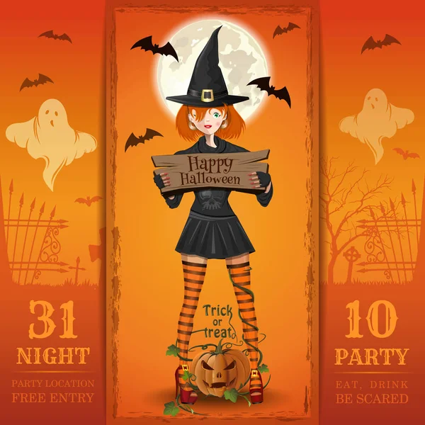 Halloween Éjszakai Party Meghívó Enni Inni Félj Vektoros Illusztráció — Stock Vector