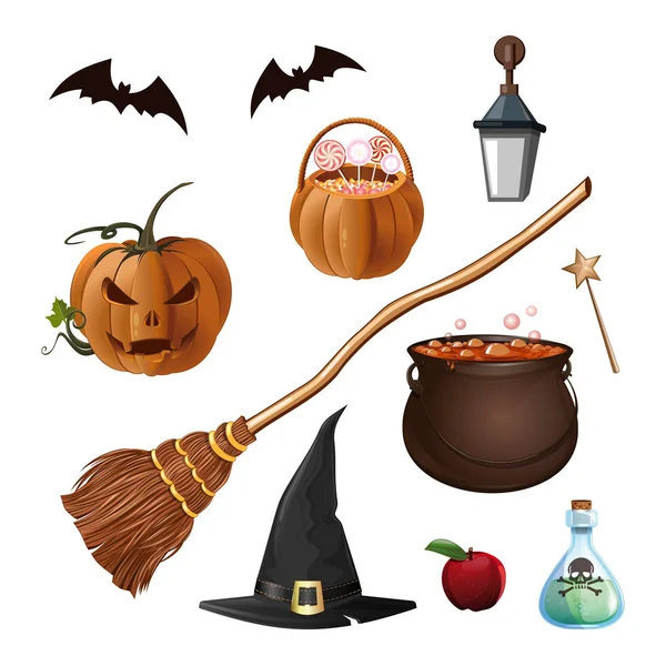 Cadılar Bayramı karikatür simgeleri beyaz arka plan üzerinde izole. Cadılar Bayramı Icons set. Vektör çizim