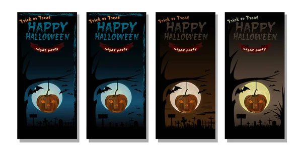 Ontwerp Van Banner Van Halloween Instellen Vrolijke Halloween Volle Maan — Stockvector