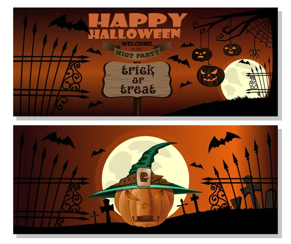 Halloween Design Halloween Dýně Klobouku Čarodějnice Horizontální Banner Pro Halloween — Stockový vektor
