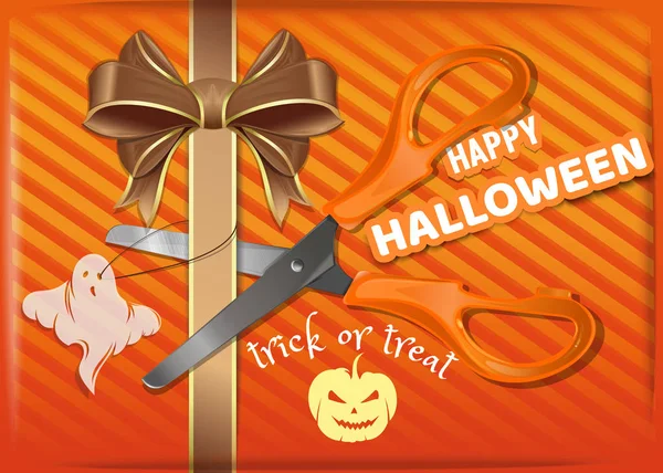 Caixa Presente Laranja Para Halloween Projeto Fundo Halloween Ilustração Vetorial — Vetor de Stock