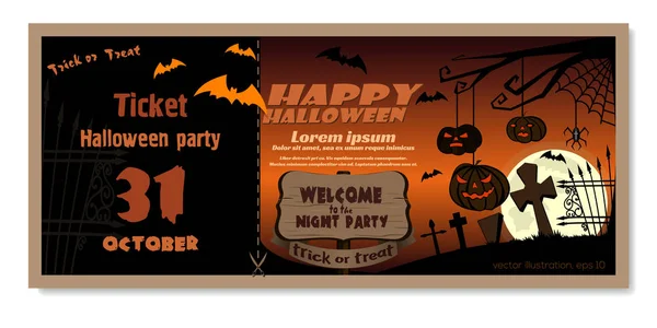 Plantilla Tarjeta Invitación Para Fiesta Nocturna Halloween Ilustración Vectorial — Vector de stock