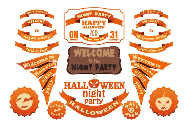 Set Etichette Nastri Arancione Vettoriale Halloween Con Iscrizioni Elementi Scrapbook — Vettoriale Stock