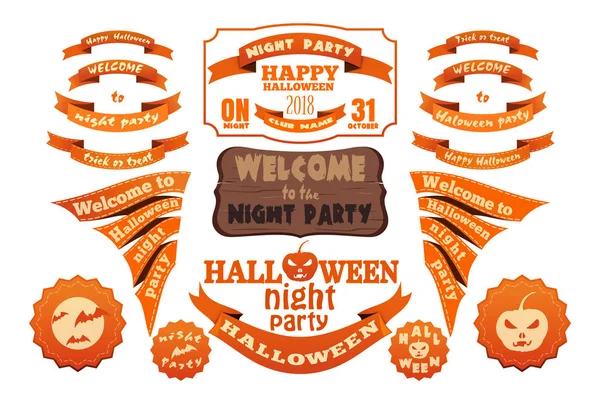 Conjunto Etiquetas Vectoriales Halloween Naranja Cintas Con Inscripciones Scrapbook Elementos — Vector de stock