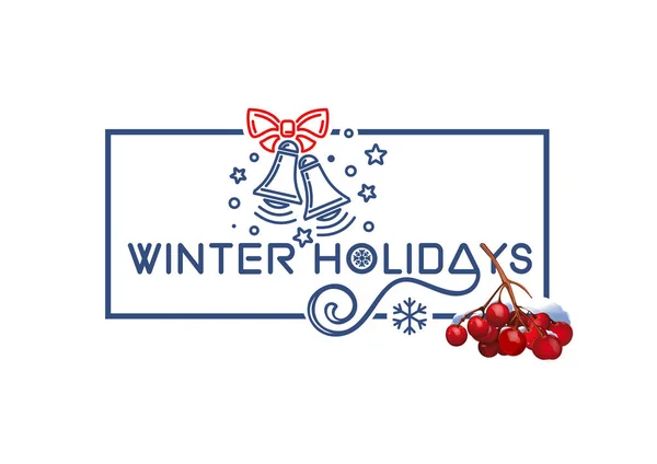 Χειμερινές Διακοπές Χριστουγεννιάτικο Λογότυπο Σχεδιασμό Rowan Υποκατάστημα Και Διακοπές Καμπάνες — Διανυσματικό Αρχείο