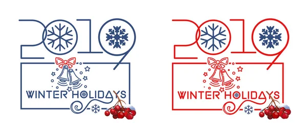 Vektor Logo Design Set Für Den Winterurlaub 2019 Weihnachts Logo — Stockvektor