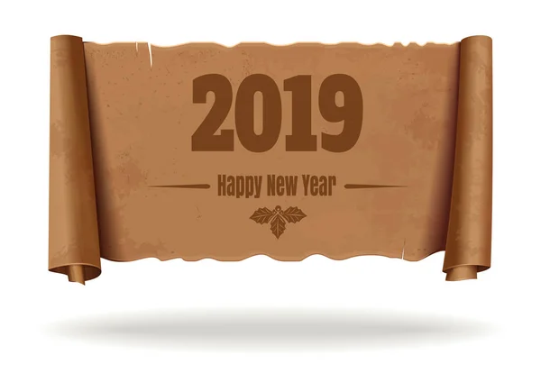 Ευτυχισμένο Νέο Έτος 2019 Μια Εκτυλίχθηκε Εκλεκτής Ποιότητας Κύλισης Ένα — Διανυσματικό Αρχείο