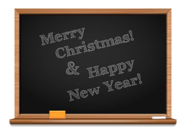 Mutlu Noeller ve mutlu yeni yıl. Tahtaya yazılmış Noel selamlar. Vektör çizim