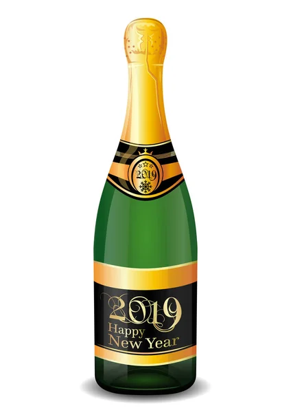 Новорічне Шампанське 2019 Року Пляшка Шампанського Привітальним Написом Закрита Пляшка — стоковий вектор