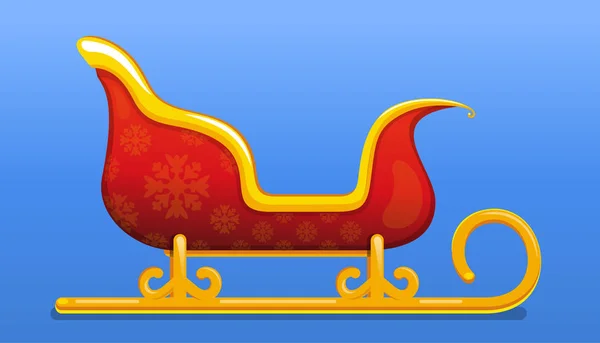 サンタ クロース クリスマスそり フラット スタイル赤とゴールド色のサンタそり クリスマスのアイコン ベクトル図 — ストックベクタ