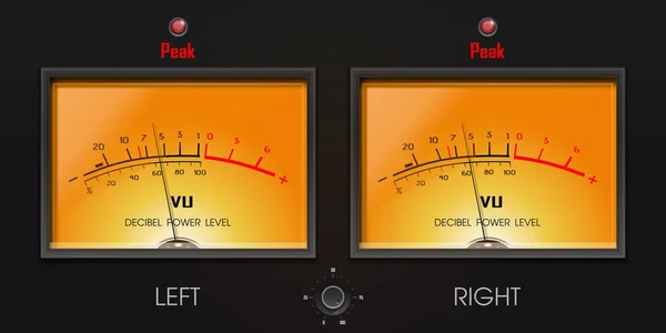 Analog Vu metre zirve Led ile. Desibel güç düzeyi. Bir birim birim - Vu metre sol ve sağ. Aygıt ses cihazı sinyal düzeyi gösterimini görüntüler. Vektör çizim