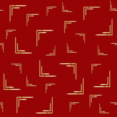Altın soyut kırmızı bir arka plan üzerinde çizim. Yinelenen soyut seamless modeli. Vektör çizim