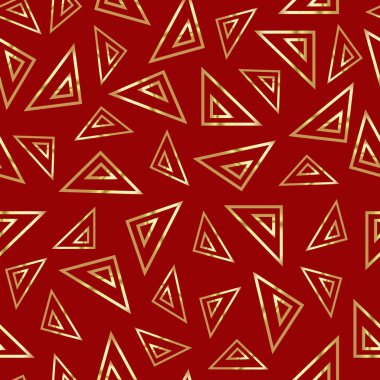 Altın üçgen kırmızı bir arka plan üzerinde. Kırmızı soyut çizim. Yinelenen soyut seamless modeli. Vektör çizim