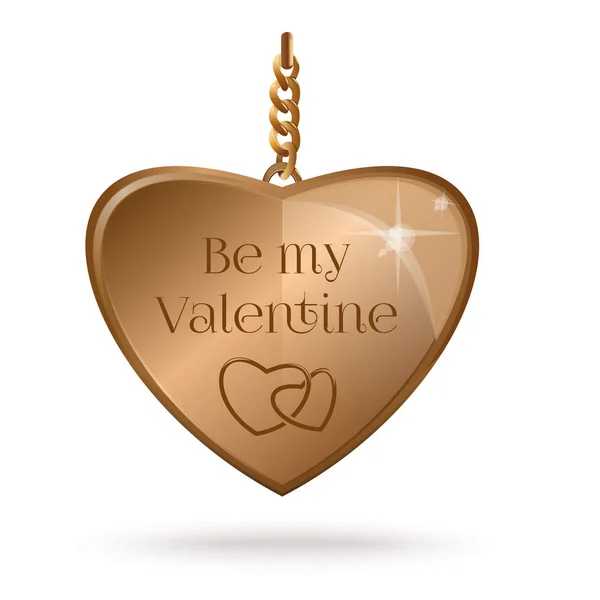 Золоті Прикраси День Святого Валентина Золоті Серця Ланцюжку Написом Valentine — стоковий вектор