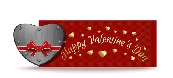 День Святого Валентина Дизайн Железное Сердце Привязанное Красной Лентой Фоне — стоковый вектор