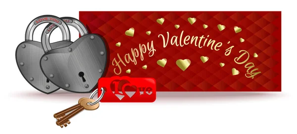 Valentines Day Design Pair Heart Shaped Padlocks Padlocks Background Greeting — Stock Vector