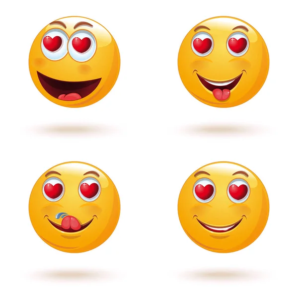 Emoticon cara fijada con corazones en lugar de ojos — Archivo Imágenes Vectoriales