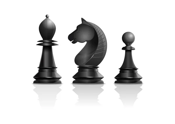 Piezas de ajedrez vector negro obispo, caballero, peón — Vector de stock