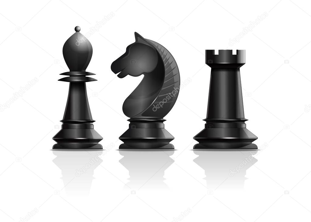 Black vector chess pieces bishop, knight, rook