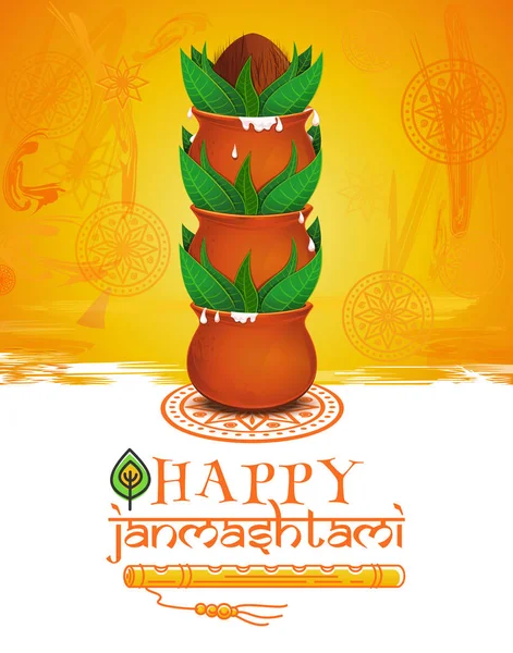 Tarjeta de felicitación para Krishna Janmashtami. Tarjeta vectorial — Vector de stock