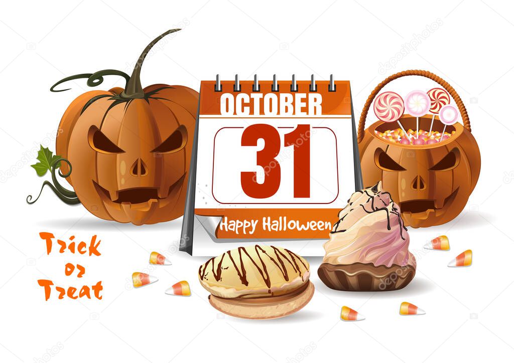 Design with Halloween calendar, jack o lantern