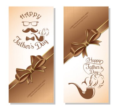 Babalar Günü kartları kurdele ve fiyonklarla hazırlandı. Babalar Günü tasarımın kutlu olsun. Vektör illüstrasyonu