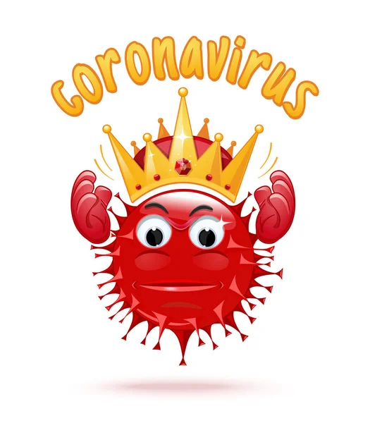 Coronavirus Arrabbiato Tiene Una Corona Oro Sopra Testa Incoronavirus Cartone — Vettoriale Stock