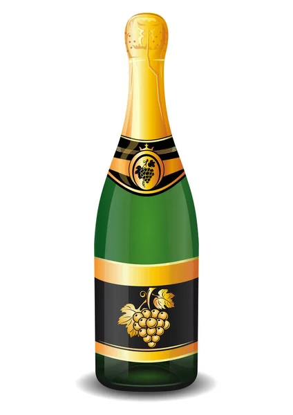 Champagne Bottle Gold Foil Bottle Champagne Golden Bunch Grapes Label — Stock Vector